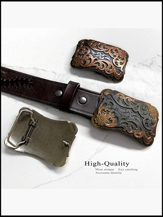 Western Floral Scroll Engraved Belt Buckle Zinc Polished 1-1/2\